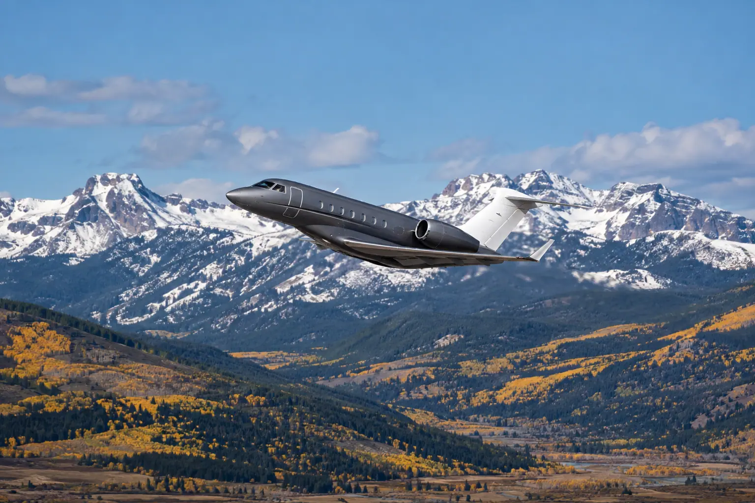 Private jet climbing out over Aspen