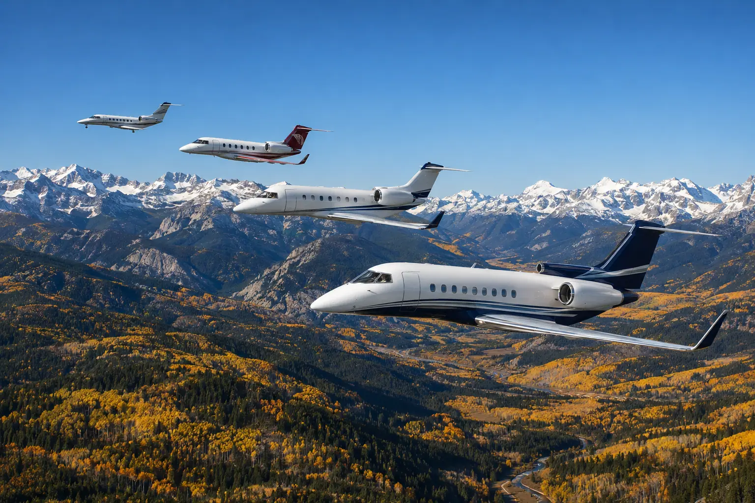 Business jets of different sizes on a ramp